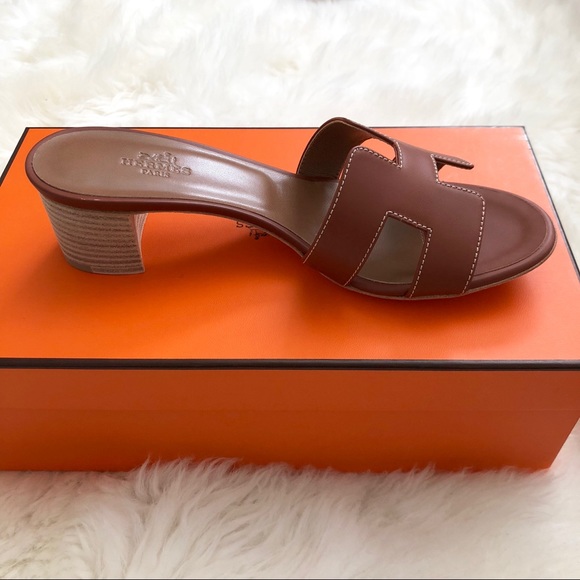 🖤 HERMÈS Gold Oasis Sandals w/ Stacked Heel Sz 36 - Picture 8 of 8